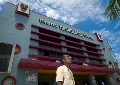 Young Fashionable Man In Front Of Benguela Art Deco Cinema Theater, Angola