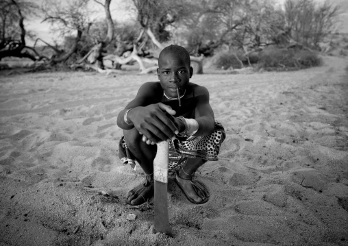 Mucubal Teenager With An Omotungo Knife, Virie Area, Angola