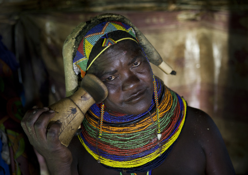 Mwila Woman Showing The Use Of A Headrest, Angola