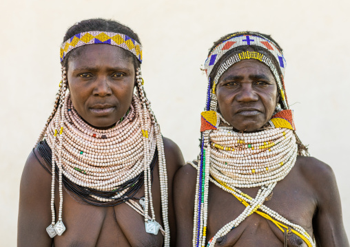 Handa tribe woman with huge beaded necklaces, Huila Province, Hoque, Angola