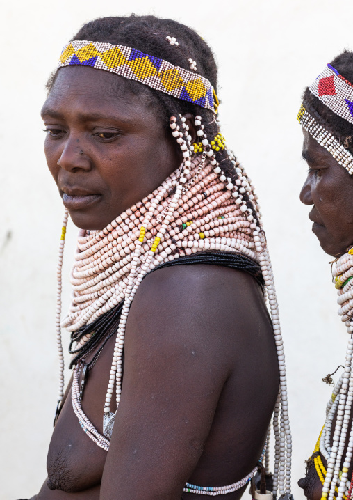 Handa tribe woman with huge beaded necklaces, Huila Province, Hoque, Angola