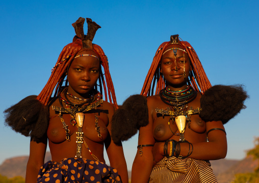 Married himba tribe women, Cunene Province, Oncocua, Angola