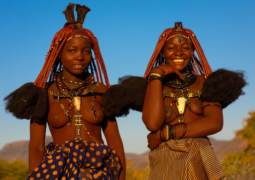 Married himba tribe women, Cunene Province, Oncocua, Angola