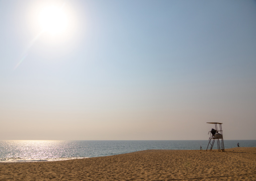 Lifeguard chair at beach against sky, Luanda Province, Luanda, Angola