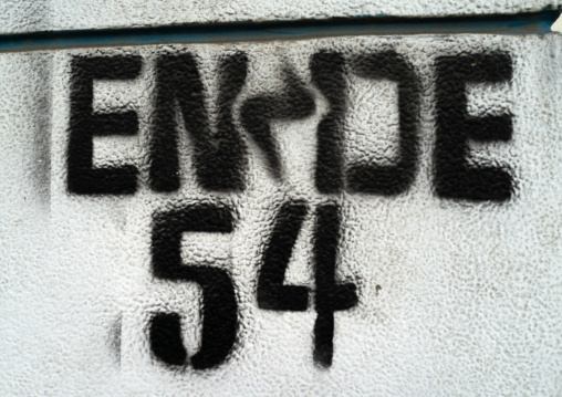 Empresa nacional de distribuição de electricidade tag on a house wall, Namibe Province, Namibe, Angola