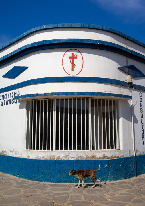 Old portuguese colonial building hosting a pharmacy, Namibe Province, Namibe, Angola