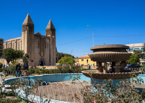 St. Joseph cathedral anf fountain, Huila Province, Lubango, Angola