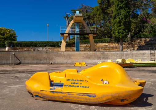 Paddle boat in front of the diving board in piscina da senhora do monte, Huila Province, Lubango, Angola