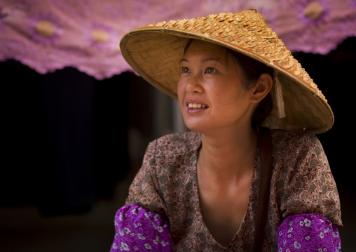 Young Woman With A Chinese Hat, Menglun, Yunnan Province, China