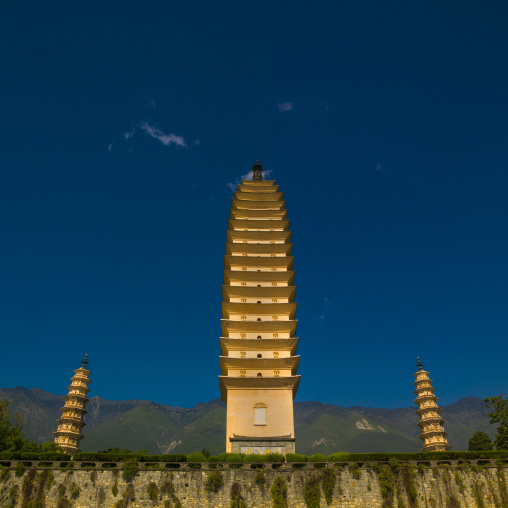 The Three Pagodas Of San Ta Si Monastery In Dali, Yunnan Province, China