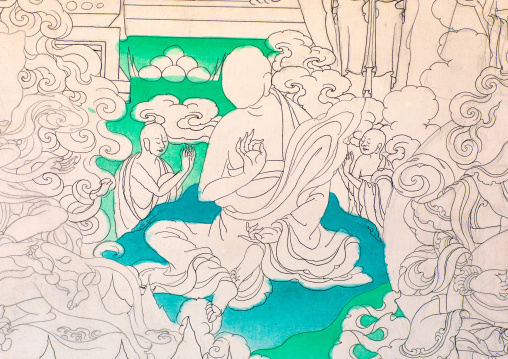 Thangka painting in progress
, Qinghai province, Wutun, China