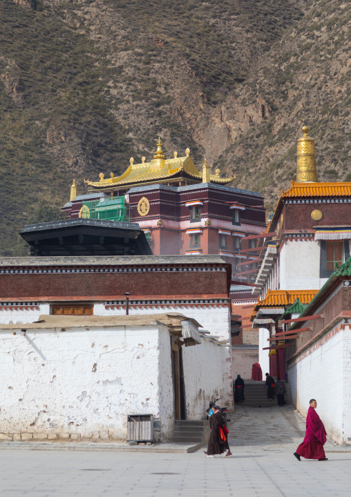 Monastery buildings built in the traditional tibetan style, Gansu province, Labrang, China