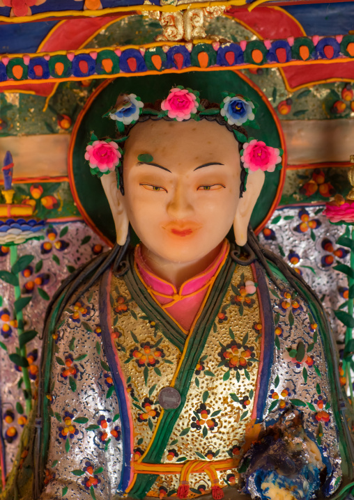 Tibetan buddhist sculptures made by monks from coloured butter in Labrang monastery, Gansu province, Labrang, China