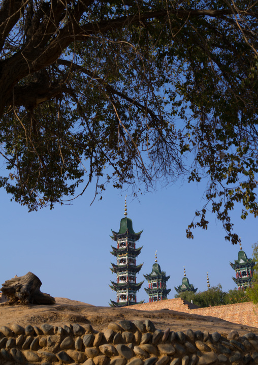 Chinese-style minaret of the Salar people grand mosque, Qinghai province, Xunhua, China