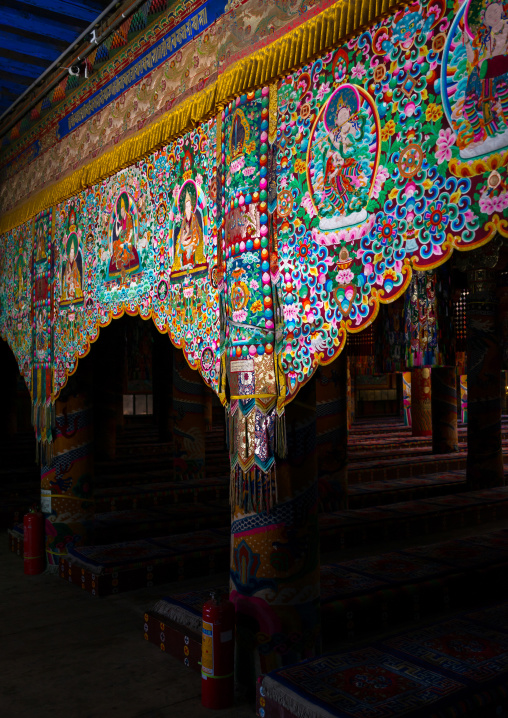 Sewed tangkhas in Rongwo monastery, Tongren County, Longwu, China