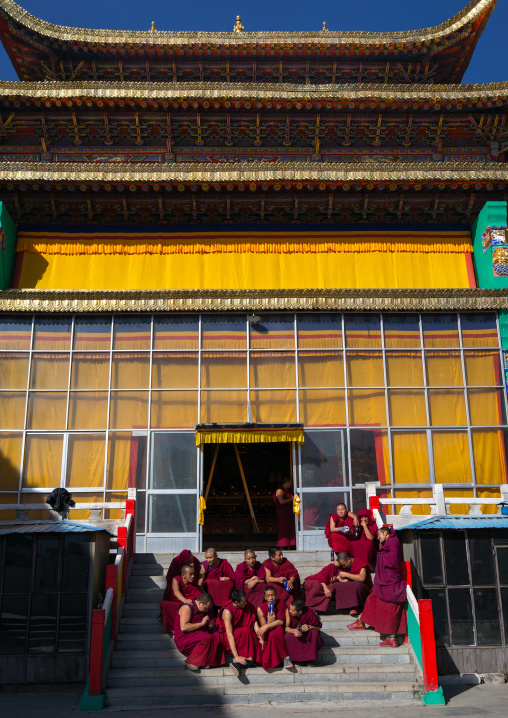 Monks in Rongwo monastery, Tongren County, Longwu, China