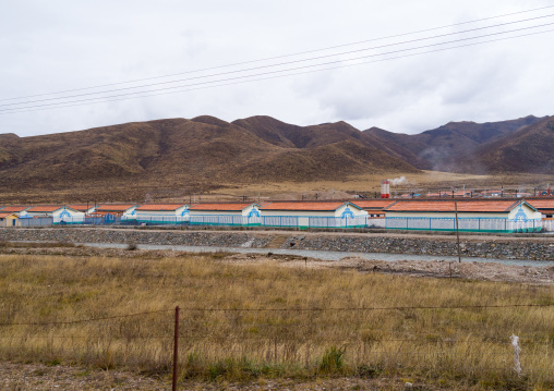 Houses build for tibetan nomads who are being forced off the land and moved into urban settlements, Qinghai province, Sogzong, China