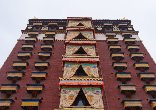 Low angle view of milarepa tower in Hezuo monastery, Gansu province, Hezuo, China