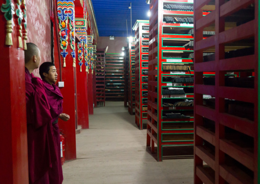 Tibetan scriptures printed from wooden blocks in Barkhang library, Gansu province, Labrang, China