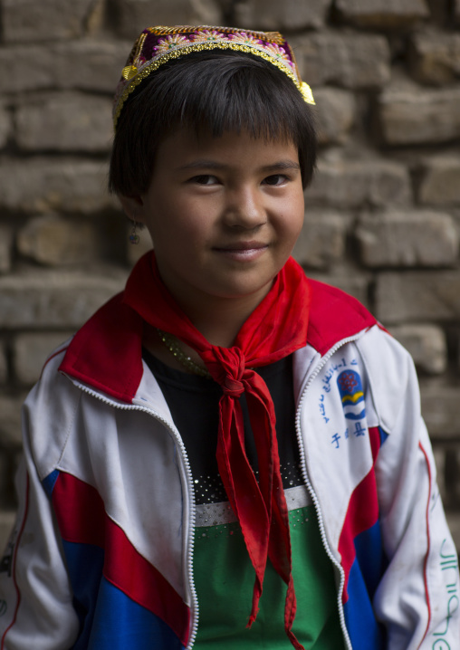 Young Uyghur Pioneer Girl, Keriya, Old Town, Keriya, Xinjiang Uyghur Autonomous Region, China