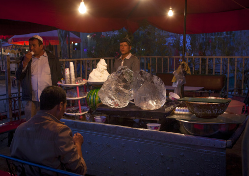 Uyghur Men Eating Ice Cream, Yarkand, Xinjiang Uyghur Autonomous Region, China