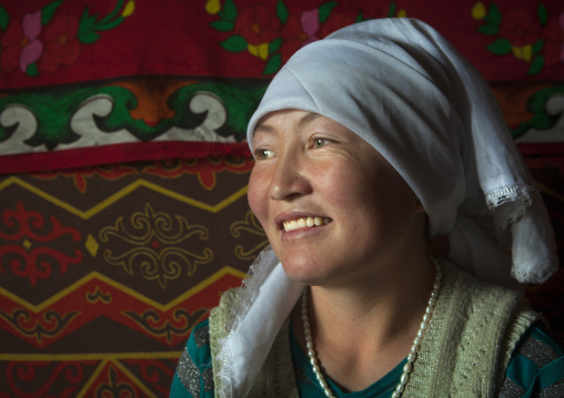 smiling Kyrgyz Woman Near Karakul Lake, Xinjiang Uyghur Autonomous Region, China