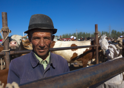 Uyghur Man In Kashgar Animal Market, Xinjiang Uyghur Autonomous Region, China