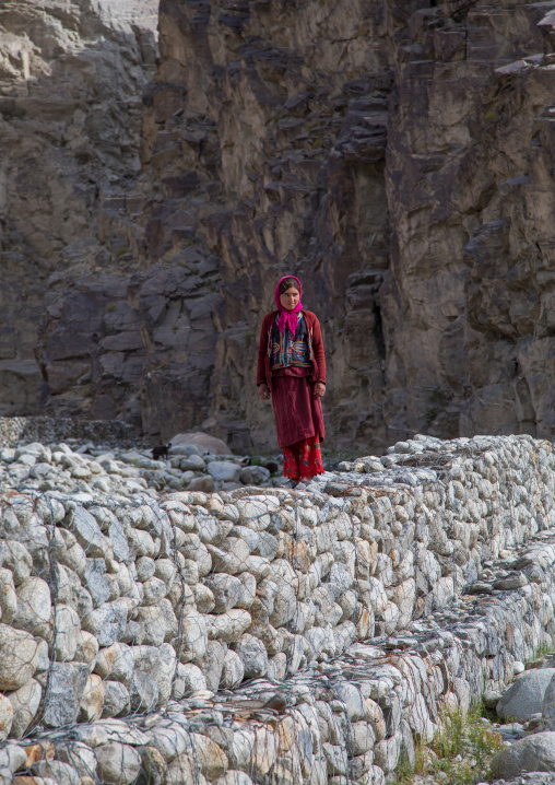 Wakhi woman in the pamir mountains, Badakhshan province, Wuzed, Afghanistan