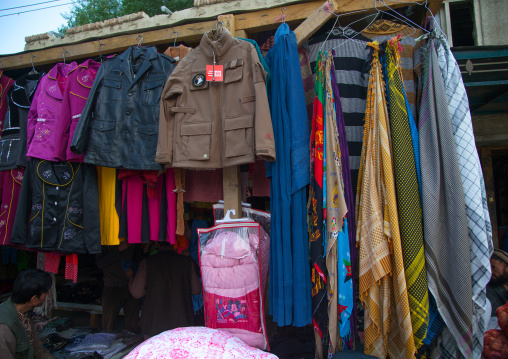 Burka for sale in the market, Badakhshan province, Ishkashim, Afghanistan