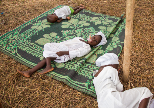 Benin, West Africa, Ganvié, celestial church of christ children resting