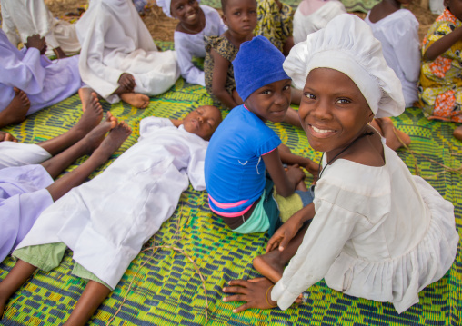 Benin, West Africa, Ganvié, celestial church of christ children resting