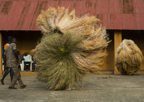 Benin, West Africa, Porto-Novo, zangbeto guardian of the night spirit dance in the royal palace