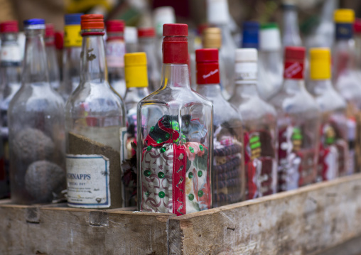 Benin, West Africa, Bonhicon, magic bottles sold on a voodoo market