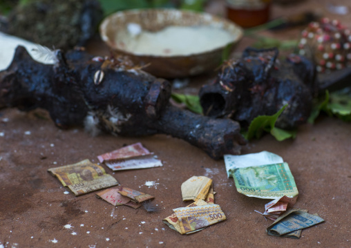 Benin, West Africa, Bonhicon, bank nottes offered for a voodoo ceremony