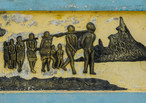 Benin, West Africa, Ouidah, the memorial zomachi on the slave trail showing the departure of the slaves from africa