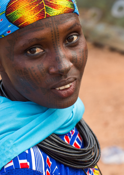 Benin, West Africa, Copargo, a beautiful tattooed fulani peul tribe woman