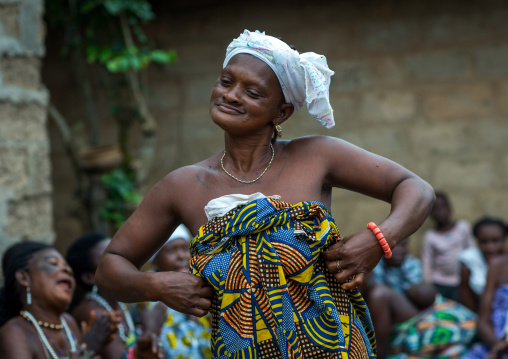 Benin, West Africa, Bopa, woman dancing during a traditional voodoo ceremony