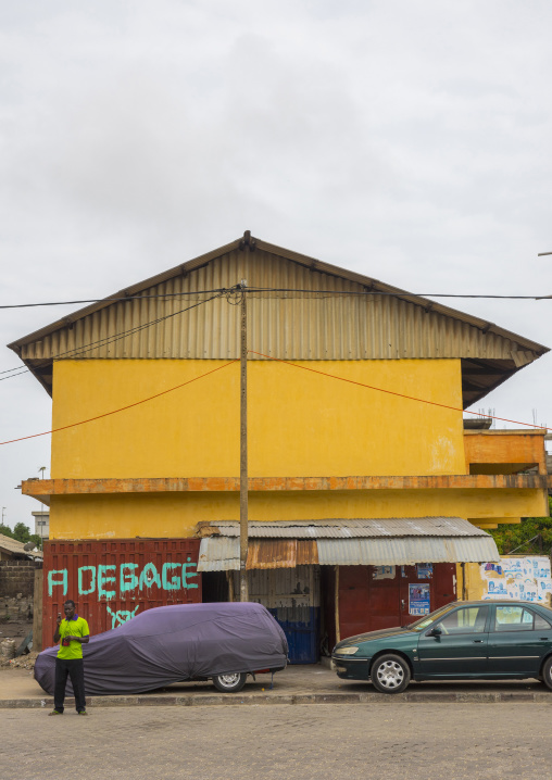 Benin, West Africa, Cotonou, house tagged to be destroyed by the governement program against illegal occupation