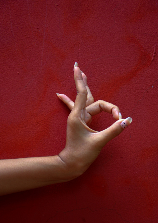 Cambodian dancer hand position during a training session of the National ballet, Phnom Penh province, Phnom Penh, Cambodia