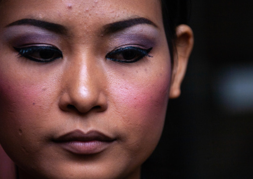 Tired cambodian dancer during a training session of the National ballet, Phnom Penh province, Phnom Penh, Cambodia