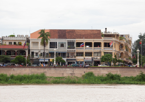 Old colonial buildings along the river, Phnom Penh province, Phnom Penh, Cambodia