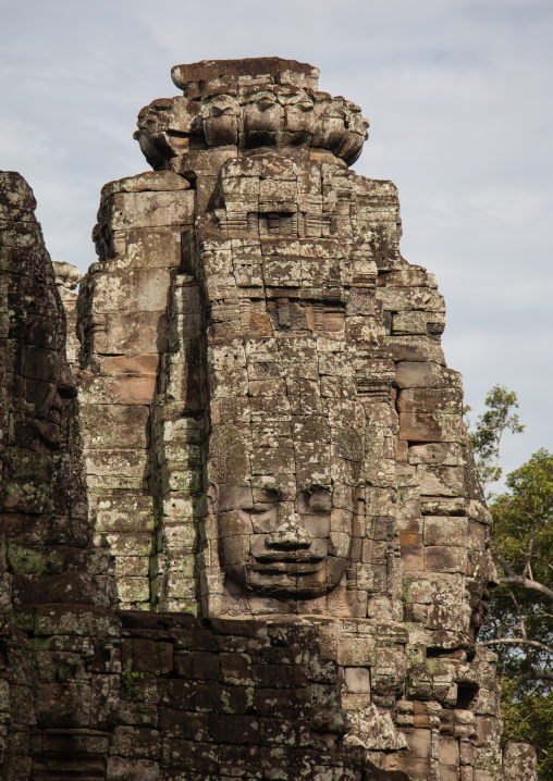 Giant buddha face inside Bayon temple, Siem Reap Province, Angkor, Cambodia