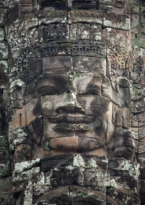 Giant buddha face inside Bayon temple, Siem Reap Province, Angkor, Cambodia