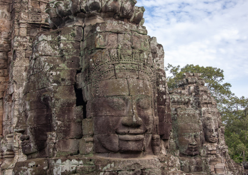 Giant buddha face inside Bayon temple, Siem Reap Province, Angkor, Cambodia