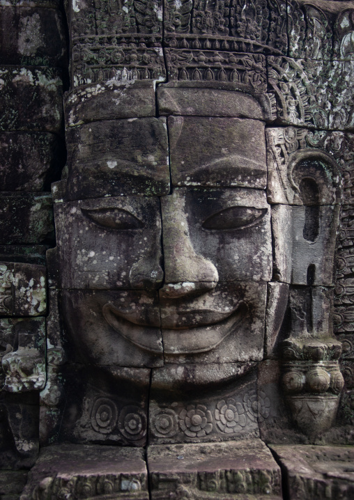 Giant buddha face inside Bayon temple, Siem Reap Province, Angkor, Cambodia