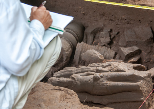 Excavations of khmer statues in Angkor wat, Siem Reap Province, Angkor, Cambodia