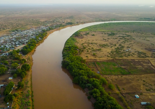 Aerial view of the Omo river, Omo Valley, Omorate, Ethiopia