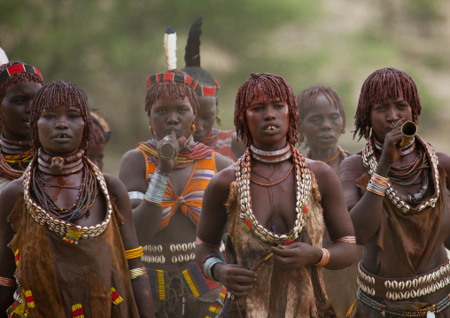 Hamer Tribe Women Celebrating Bull Jumping Ceremony, Omo Valley, Ethiopia