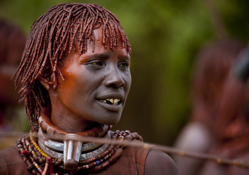 Hamer Tribe Woman Portrait Celebrating Bull Jumping Ceremony, Omo Valley, Ethiopia