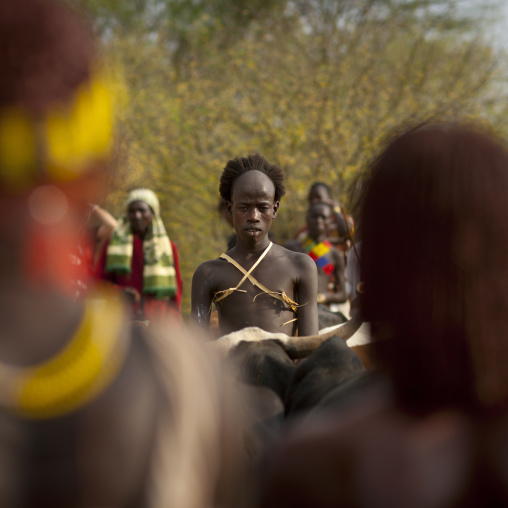 Hamer Tribe Teenage Boy Ready To Jump During Bull Leaping Ceremony, Omo Valley, Ethiopia